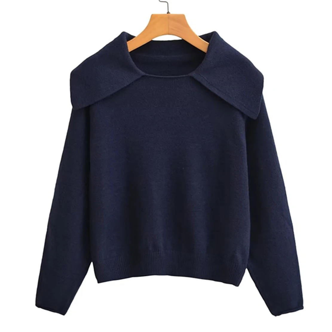 

Elmsk England Style Peter Pan Collar Knitwear Casual Navy Color Sweaters Women
