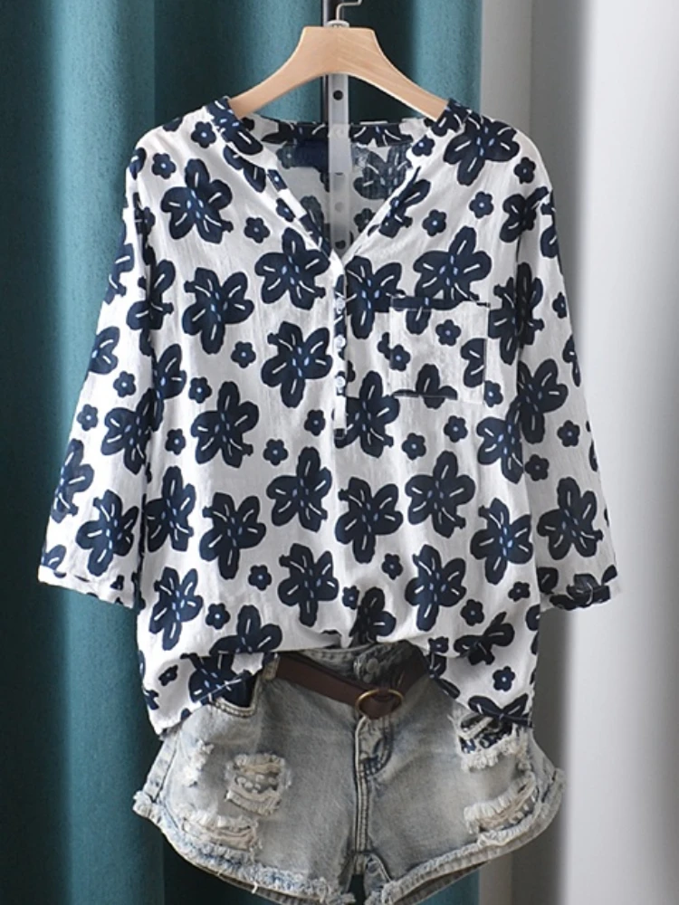 Женские рубашки с принтом V-образный вырез длинными рукавами повседневные топы