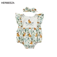 summer newborn baby girls romper baby clothing toddler rabbit print ruffle sleeveless square neck jumpsuit infant easter outfits