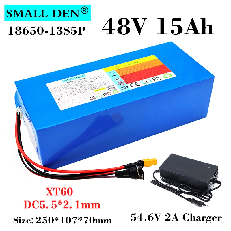 

48V 15Ah 18650 lithium battery pack 13S5P 500-1000W High power 54.6V Electric bicycle Scooter ebike spare battery + 2A Charger