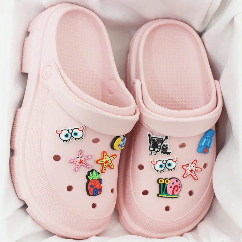 Summer Cartoon Snail Decor Vented Clogs Platform Slides Women Outdoor Flat Sole Beach Sandals Black Men Slippers New Designer