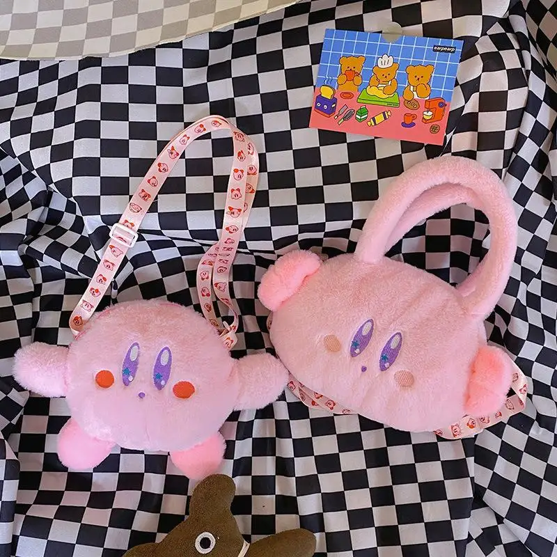 

Kirby Plush Bag Cartoon Three-dimensional Plush Children's Handbag Zipper Coin Purse Cute Pink Shoulder Messenger Bag For Girls