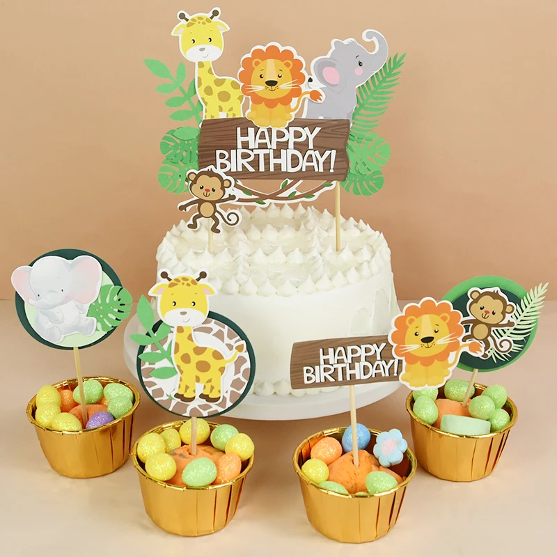 

Woodland Animals Cake Decoration Giraffe Zebra Monkey Elephant Jungle Safari Party Cake Toppers Kids 1st Birthday Party Supplies