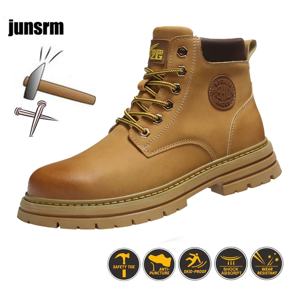 

Высокие мужские защитные ботинки, модные ботинки мартинсы, устойчивые к ударам и проколу, с стальным носком, рабочие ботинки