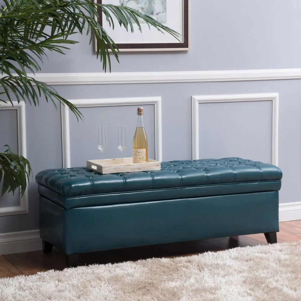 

Noble House Barton Tufted Faux Leather Storage Ottoman, Teal