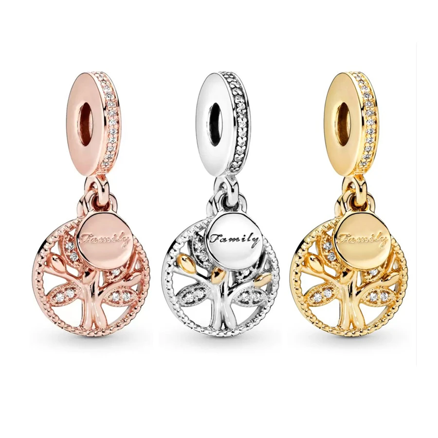 

925 Sterling Silver Sparkling Family Tree Dangle Pendant Charm Bead Fit Original Pandora Bracelet For Women Jewelry Gift