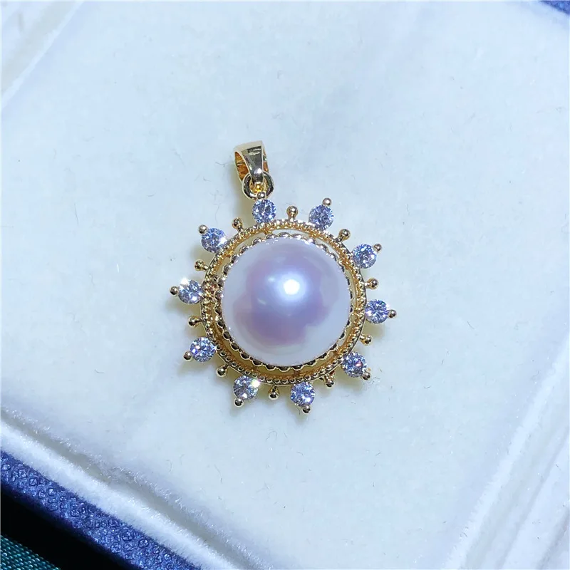

HUGE New AAAA 9-10mm 10-11mm 11-12mm 12-13mm bread Pearl 18K Gold Plated Zircon Necklace Pendant 18in
