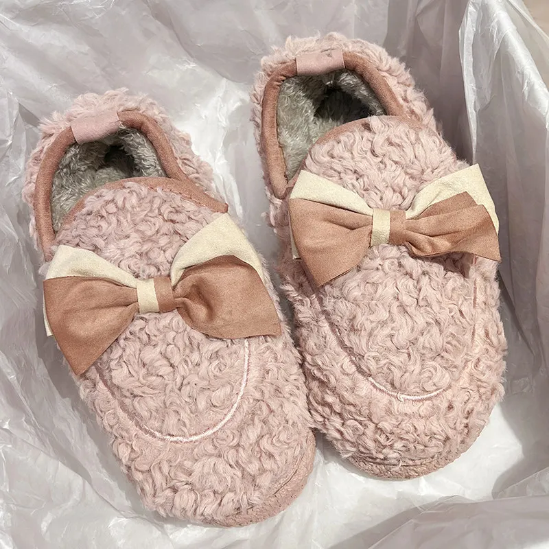 

Туфли женские на меху, кроссовки с бантом, без шнуровки, круглый носок, плоская подошва, ПВХ, Мокасины, платье-бабочка, без застежки, Повседне...