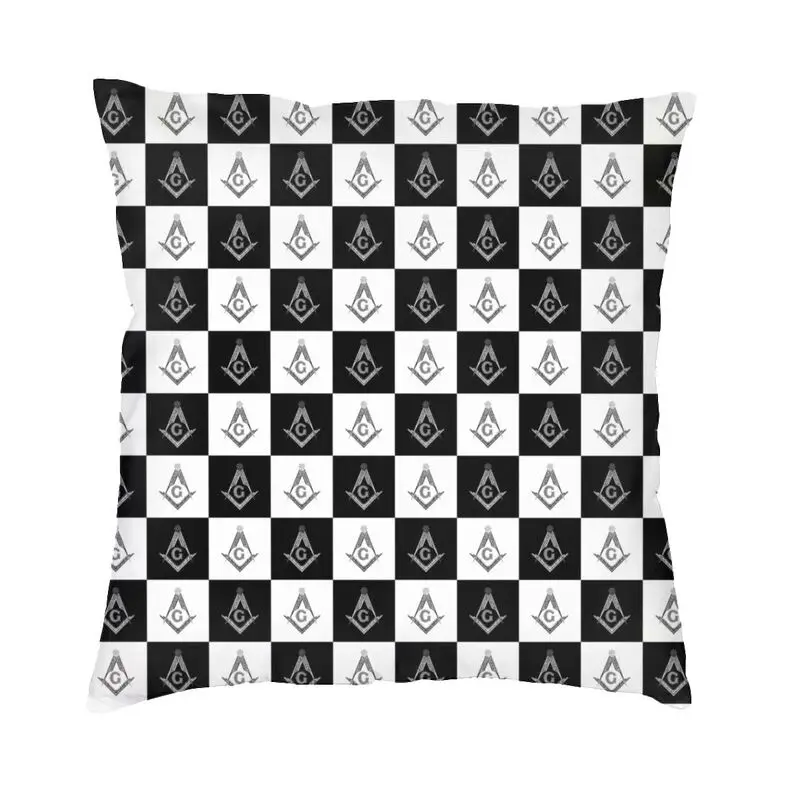 

Freemason Checkered Black And White Pattern Cushion Cover Sofa Home Decorative Masonic Mason Square Throw Pillow Case