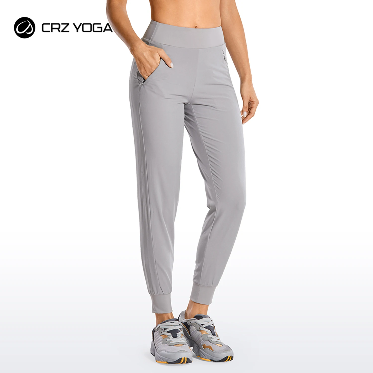 

CRZ YOGA Women's Double Layer Jogger Sweatpants with Zipper Pockets Warm Stretchy Comfy Lounge Pants Elastic Waist(Inseam: 28'')