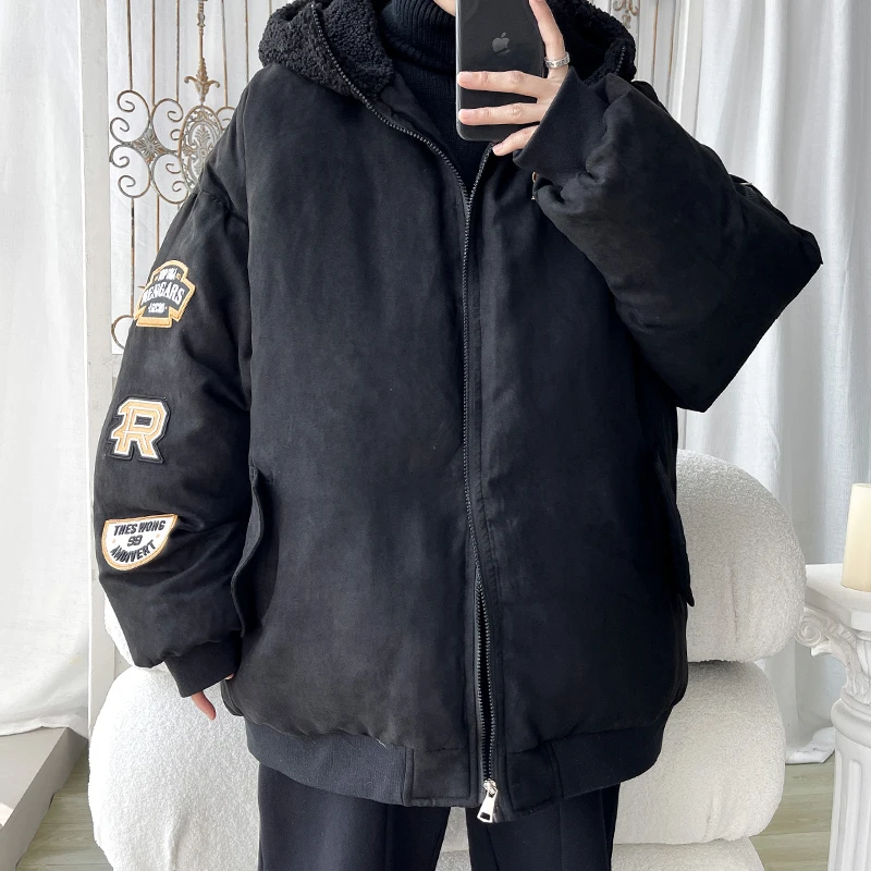2022 Winter Men Hooded Parkas Male Thickening Loose Warm Fashion Vintage Style Unisex Jackets Oversized Streetwear Hip Hop Coats