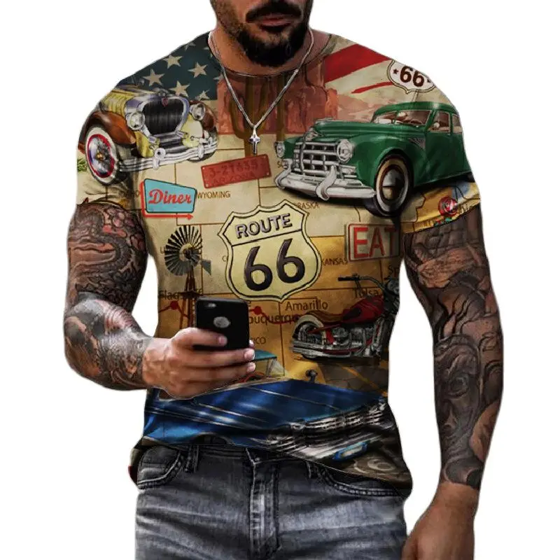 

Футболка rétro America Route 66 3D imprimé hommes, Vintage, ample, Е, col, manches, manches, 6XL