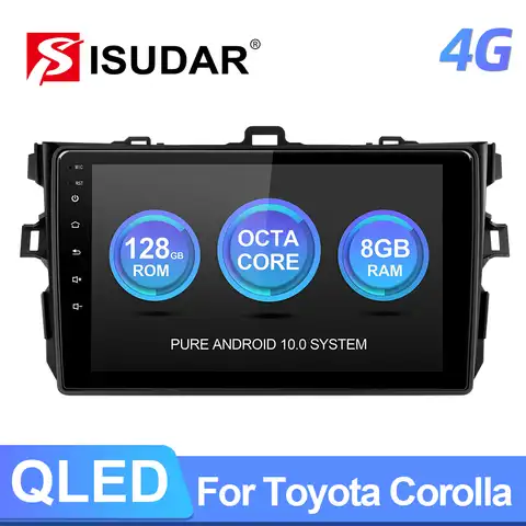 Автомобильное радио ISUDAR T72, для Toyota Corolla E140/150 2007-2011, Android 10, мультимедиа, GPS, DVR, камера RAM, 8 Гб ROM, 128 ГБ, 4G, Wi-Fi, QLED