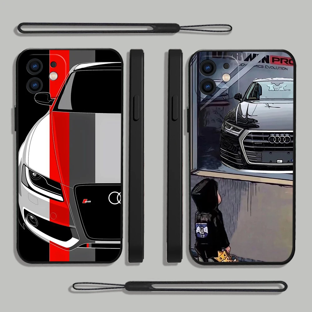 

Fashion Luxury Sport Audi Car Logo RS Phone Case For Samsung Galaxy S23 S22 S21 S20 Ultra FE S10 Note 20 Plus With Lanyard Cover