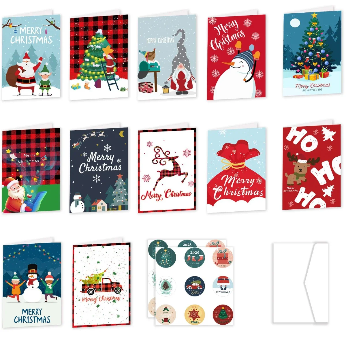 

12Pcs Merry Christmas Fold Greeting Cards with Envelopes New Year Postcard DIY Gift Card Xmas Party Decoration Party Supplies