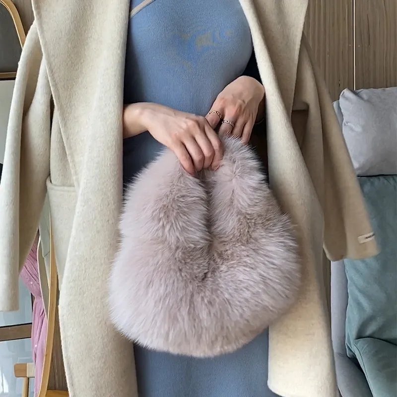 Women's Fur Handbags Niche Design Popular Fox Fur Bags Women's Handbags 2022 New High-End Simple Fashion Handbags