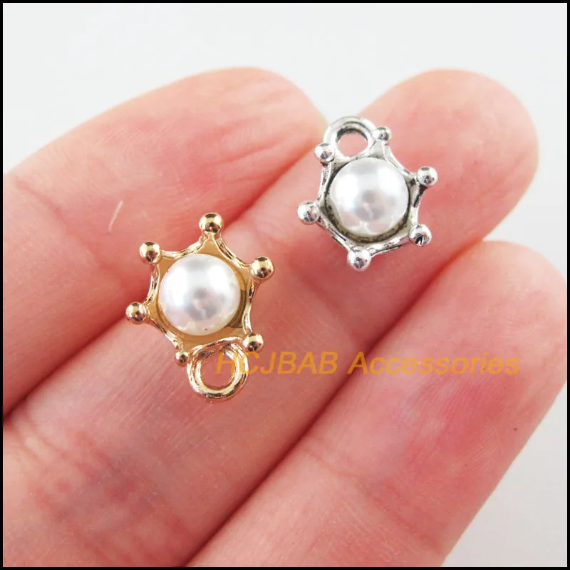 

15Pcs Gold Color Tibetan Silver Plated Crown White Acrylic Beads Charms Pendants 10.5x13mm