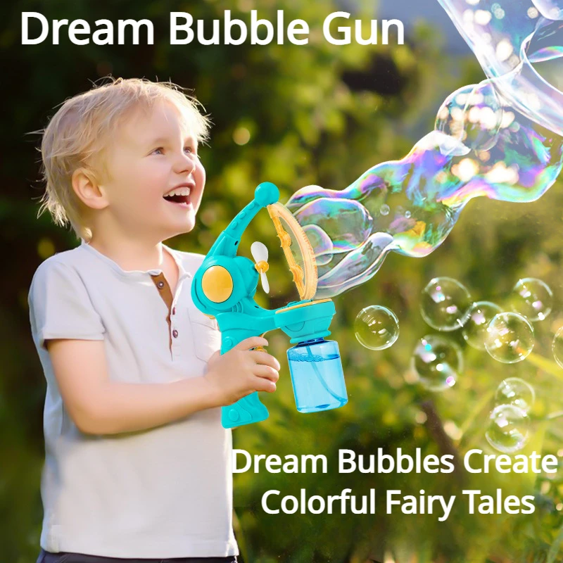 

New Big Bubble Gun Bubble In Bubble Children Automatic Bubble Machine Cartoon Fan Bubble Machine Blower Soap Outdoor Toys Kids