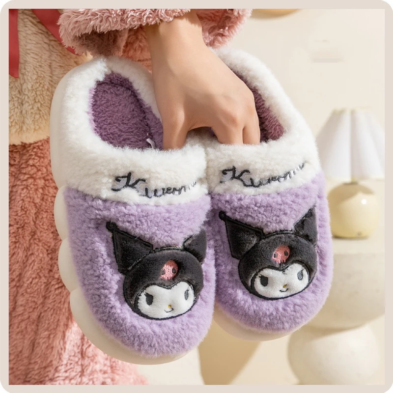 

Kawaii Slippers Kuromi Anime My Melody Kids Indoor Cute Soft Plush Home Slipper Autumn Winter Girls Warm Non Slip Shoes Bedroom