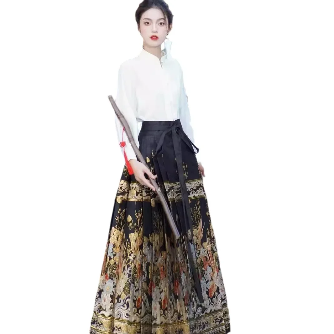 Женский костюм с юбкой в китайском стиле Hanfu однотонная белая рубашка