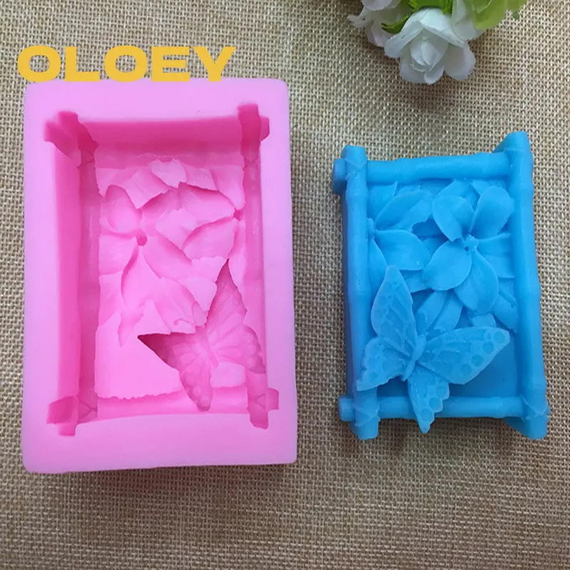 Silicone Soap Mold Butterfly Flower Pattern Rectangle Soap Making Mold