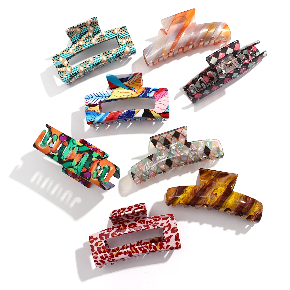 

Colorful Graffiti Pattern Geometric Big Size Hair Claw For Women Elegant Ponytail Hair Clip Barrettes Hairpin Hair Accessories