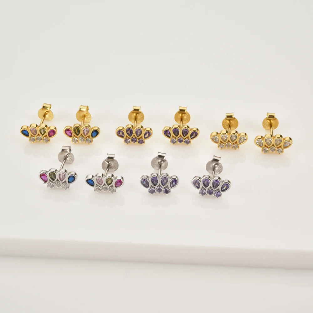 

S925 creative design water drop combination small crown series Women's Fashion Jewelry Trend Ins The Same Stud Earrings Gift
