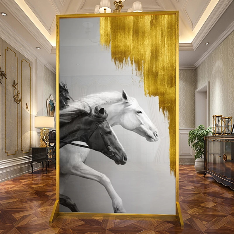 

Light luxury art screen partitions the living room entrance, the hotel shields the small apartment metal mobile screen horse