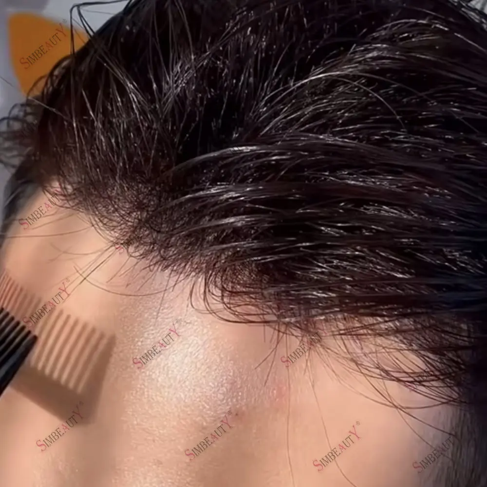 Men's Capillary Prosthesis Natural Hairline Men Toupee Human Hair Grey Black 0.04-0.05mm Surper Thin Skin Replacement System