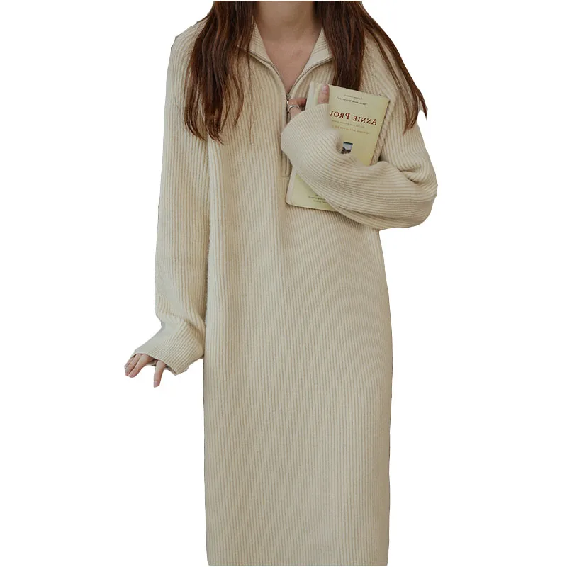 

Straight Loose Korean Version Knitted Sweater Women Dress 2022 New Autumn Winter Fashion Casual Knitted Women's Dress NBH623