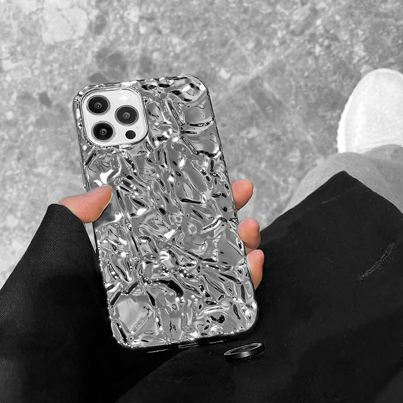 

Qianliyao Luxury Silver Tin Paper Phone Case for iphone 14 13 11 12 Pro Max X XS Max XR Water Ripple Shockproof Soft Cover