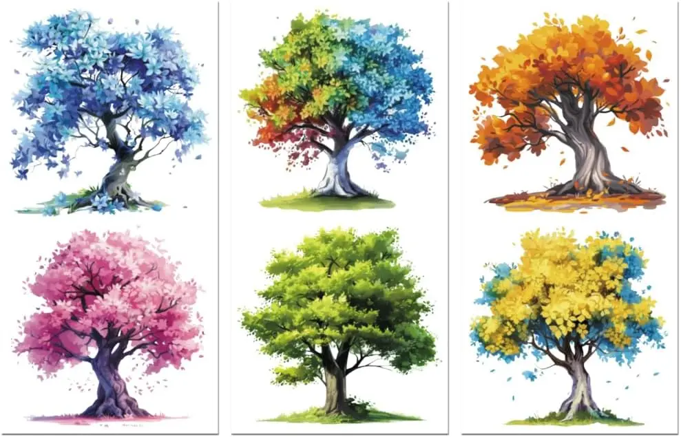 

Наклейки-переводки для декора мебели 6 "x 12" 3 шт. красочные деревья водонепроницаемые УФ-переводные наклейки DTF