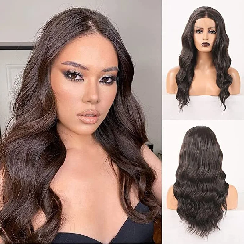 

Парик Из Натурального Коричневого волокна SURI HAIR, для повседневного использования, для вечеринок, 20 дюймов, с длинными волнистыми волосами с...