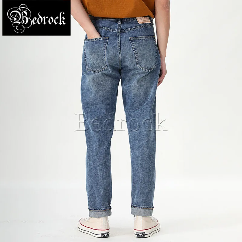 MBBCAR 14.5oz high-end blue retro crafts one washed straight selvedge jeans Amekaji red line denim pencil trousers for men 7382