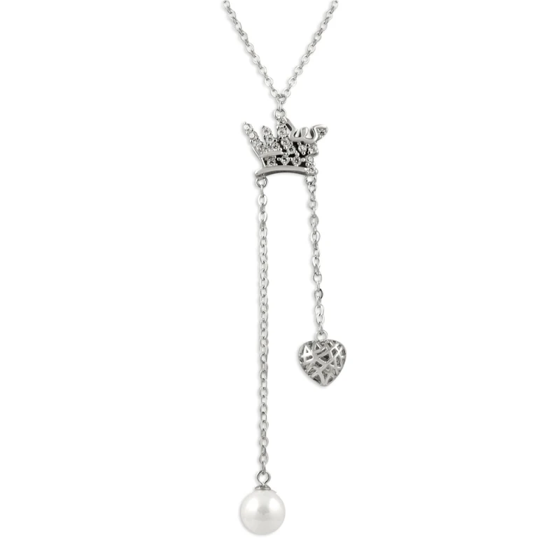 

Silver 925 Sterling Pearl & Zircon Crystal Heart Pendant