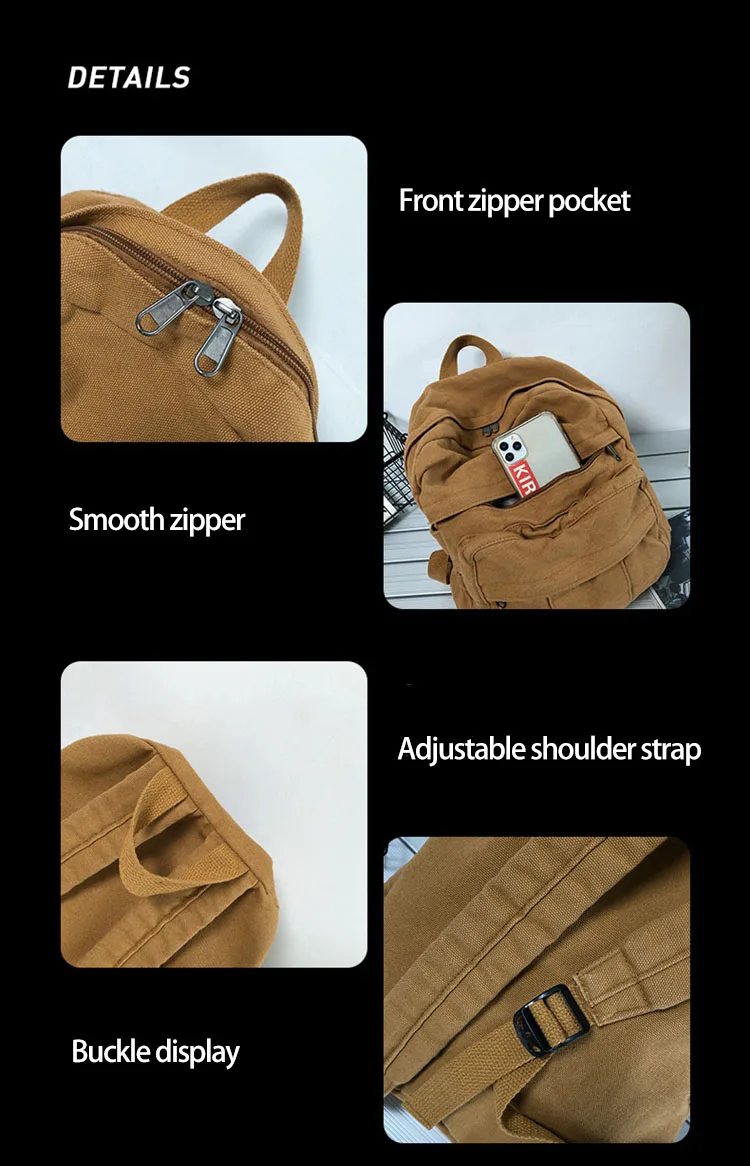 Korean Retro High School Students Solid Colour Backpack Washed Canvas Women's Handbag Travel Backpack Girls Students Schoolbag