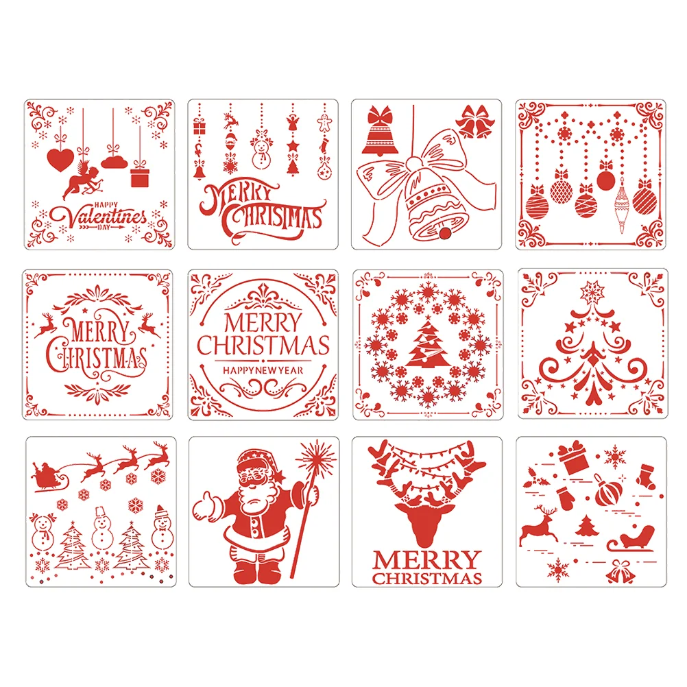 

12 Pcs Christmas Painting Stencil Spray Candy Molds Tree The Pet Cookie Cutters