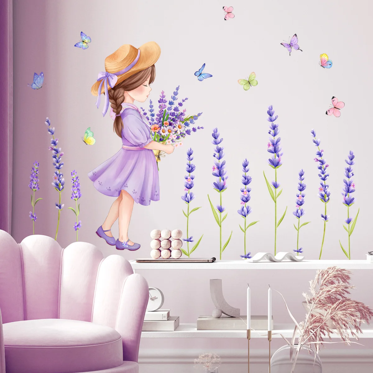 

Girl Lavender Butterfly Wall Stickers Self-adhesive Removable Vinyl PVC Home Decor for Living Room Bedroom