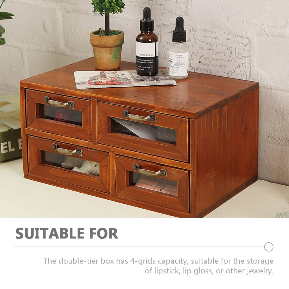 

Drawer Locker Countertop Organizer Desktop Storage Drawers Small Wood Household Container Makeup Wooden Tabletop Organizers