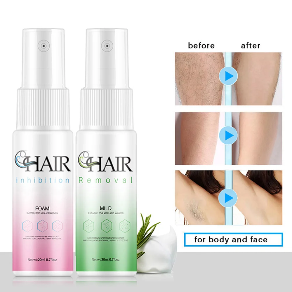 

20+20ml Hair Growth Removal Inhibitor Spray Beard Bikini Body Armpit Painless Facial Stop Hair Growth Hair Removal Spray Set
