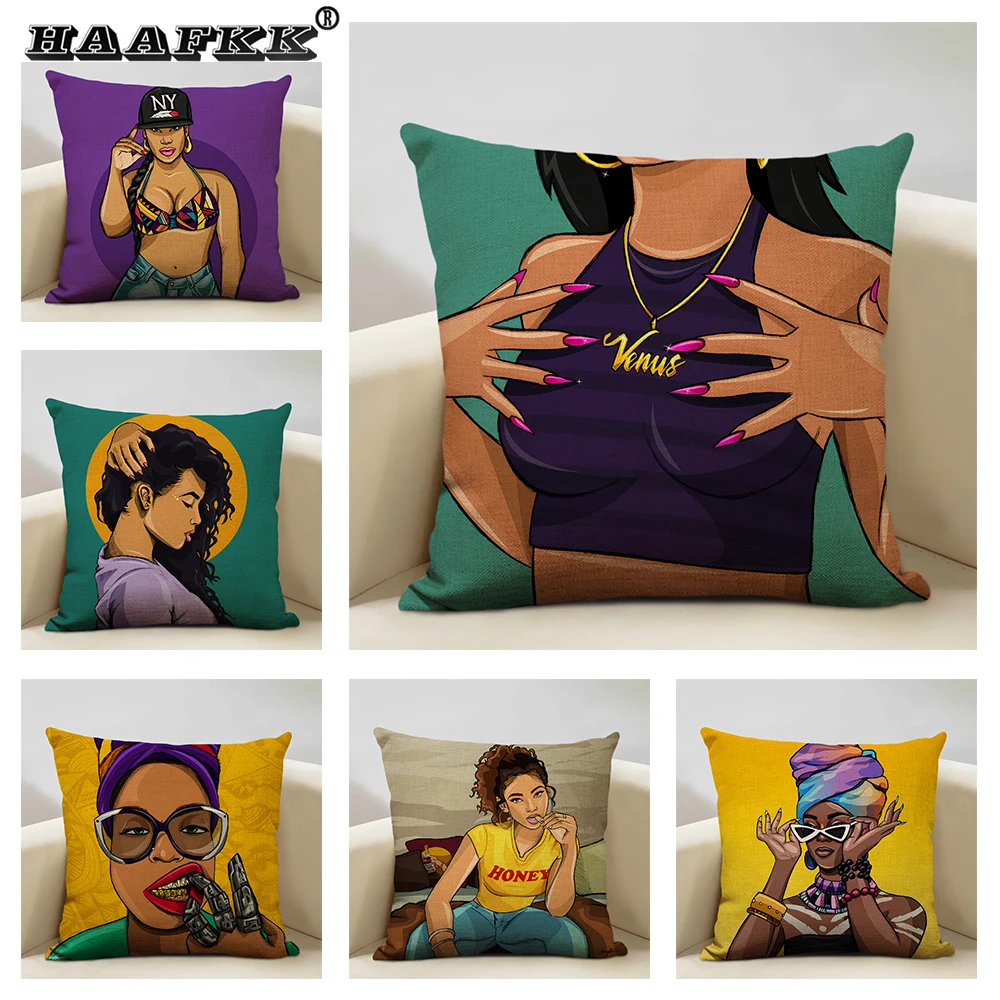 European and American Popular Pattern Pillowcase Hip Hop Girl Pillow Case Home Sofa Decor Cushion Cover 45x45cm Linen Pillowcase