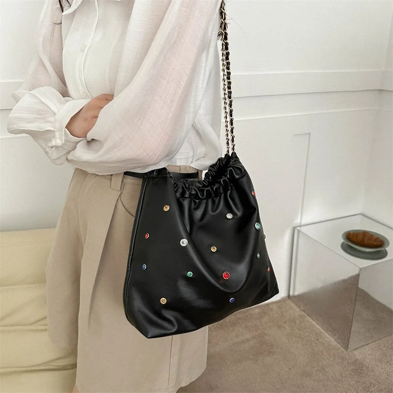 Fashion Luggage & Bags Women's Handbags Shoulder NEW Chain Bucket Bag Drawstring PUMini Black Large Capacity Bolsa Feminina