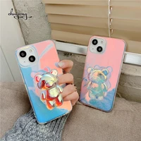flash bear stand laser phone case for iphone 13 pro max 11 12 mini x xs xr max 7 8 plus 6 6s se 2020 shockproof silicone cover