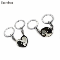 new cute cat keychains black white cat couple pendants lover keyring for women men choker valentine gift bag accessories