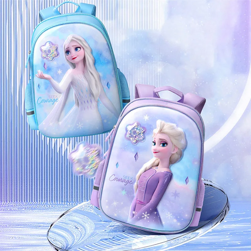 Детская школьная сумка Disney «Холодное сердце» Синяя фиолетовая дышащая школьная сумка принцессы Эльзы 3D детский рюкзак для девочек начальн...