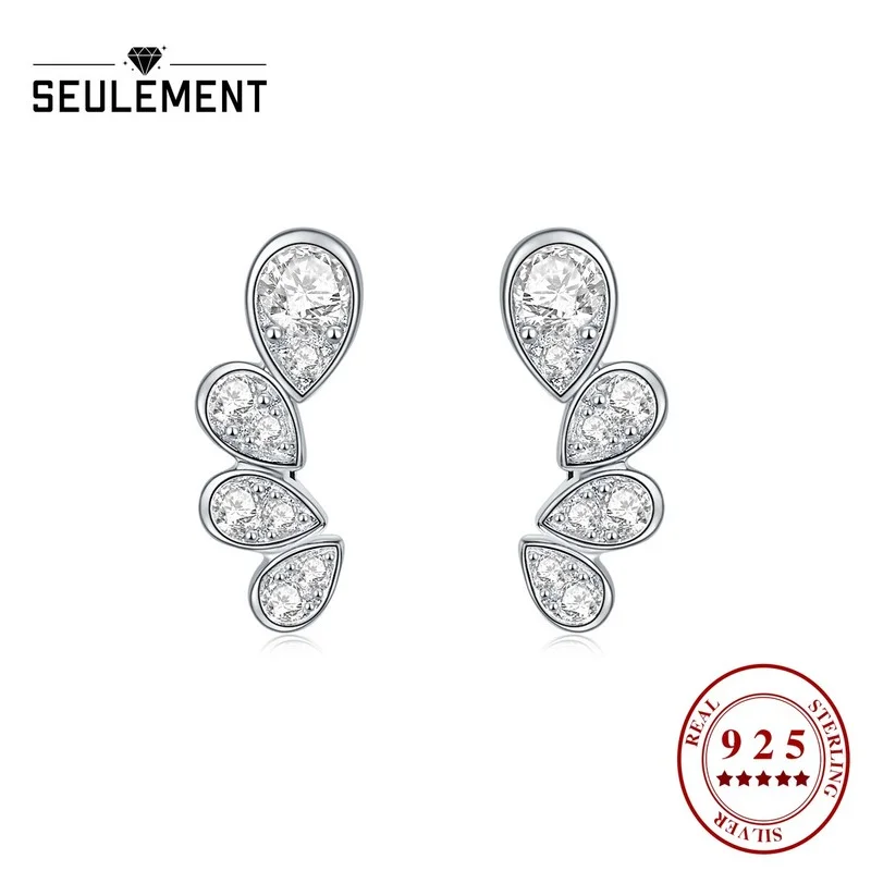 

Seulement S925 Sterling Silver Paneled Earrings for Women Dainty Women Moissanite Earrings Hook Silver Plated 18K White Gold