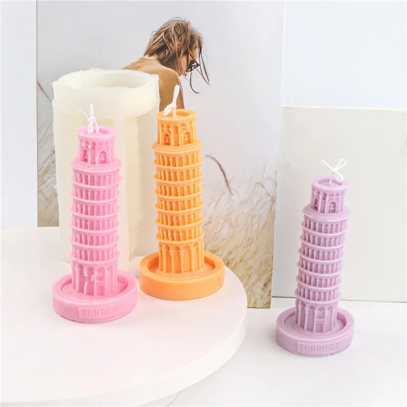 

3D Church Candle Mold Leaning Tower of Pisa Handmade Candle Making Silicone Mold Aromatherapy Ornament Home Decor Torre di Pisa
