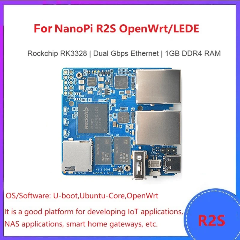 

For Nanopi R2S For MINI Router Single Board Rockchip RK3328 Quad-Core Cortex-A53 1GB DDR4 RAM Openwrt/LEDE Development Board