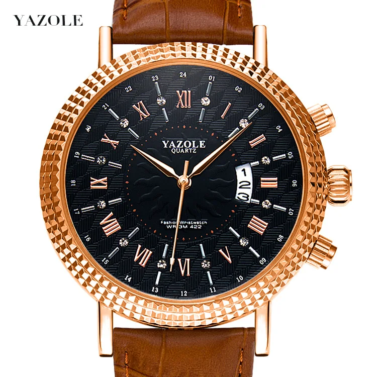 

2020 YAZOLE Luxury Mens Watches Male Clocks Date Sport Cow Calendar Clock Leather Strap Quartz Business Top Brand Men Watch Gift