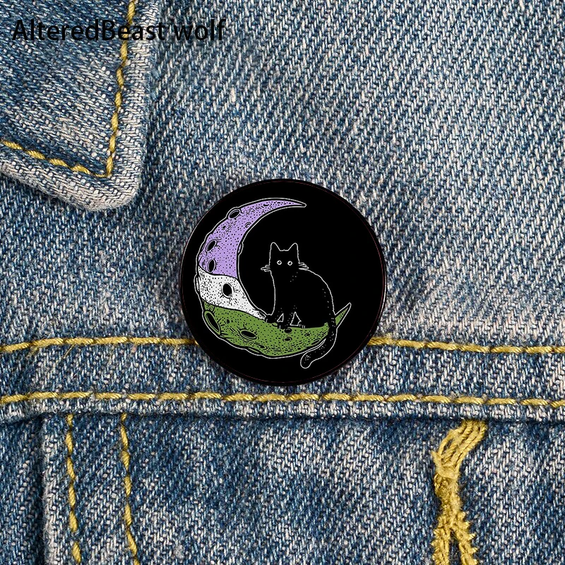 

Genderqueer Pride Moon Cat Pin Custom Brooches Shirt Lapel teacher tote Bag backpacks Badge Cartoon gift brooches pins for women